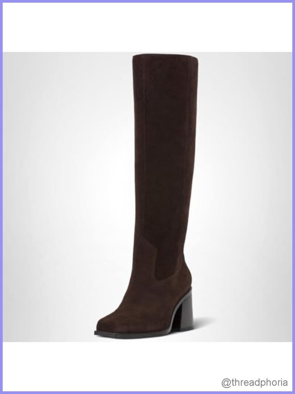 Suede Knee High Boots Stacked Block Heel Square Toe Zip Closure